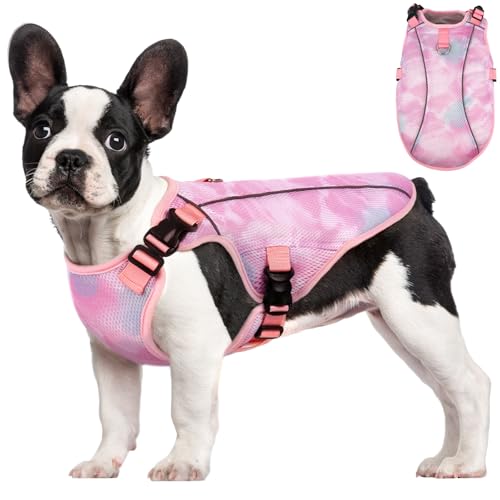 Kuoser Dog Cooling Vest for Dogs, Lightweight Cooling Shirt for Small Medium Large Dogs, Adjustable Pet Cooler Jacket with Reflective Stripe, UV Protection Pet Harness T-Shirt for Summer Outdoor - color: Pink, size: S