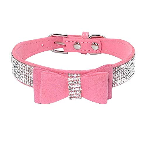 Rhinestone Dog Collar, Cute Dazzling Sparkling Soft Suede Leather Adjustable Pet Dog Cat Collar Crystal Diamond for Puppy Small Medium Large Dogs (XS:21-27 cm, Pink-1) - color: Pink-1, size: XS:21 - 27 cm