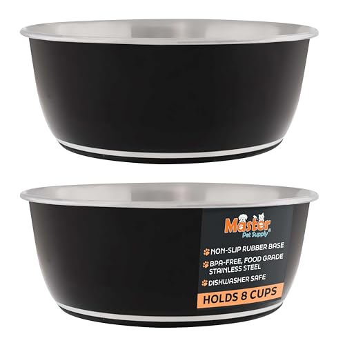 Master Pet Supply Stainless Steel Dog Bowls Set of 2 (64 Oz Each) with Non-Slip Rubber Base - Black Velvet - Basic Dog Food Bowl Water & Food Bowls for Small Medium Large Dogs & Cats, Metal Dish - color: Black Velvet, size: 8 Cups (64 oz) 2 Pack