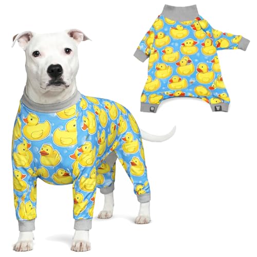 Tooth and Honey Pit Bull Pajamas Rubber Duck Print Lightweight Pullover Pajamas Full Coverage Dog pjs Yellow with Grey Trim - size: XX-Large