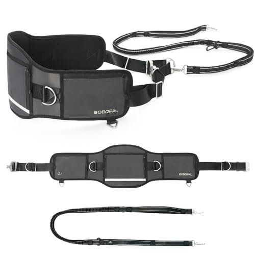 Hands Free Dog Leash with Ergonomic Waist Belt, Zipper Pouch, Reflective Bungee & Double Handle, for Medium & Large Dogs (20–100 lb), Walking, Running & Car Travel