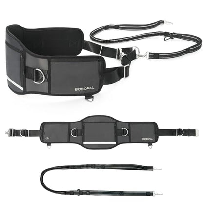 Hands Free Dog Leash with Ergonomic Waist Belt, Zipper Pouch, Reflective Bungee & Double Handle, for Medium & Large Dogs (20–100 lb), Walking, Running & Car Travel