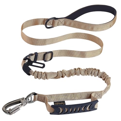Hotsky Tactical Dog Leash Heavy Duty for Medium Large Dogs that Pull,4-6Ft Strong Bungee Shock Absorbing No Pull Dog Leash with Padded Double Handle and Car Seatbelt,Khaki - color: Bungee(4-6FT,M/L),Khaki, size: Medium / Large