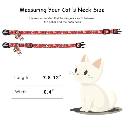 2 Pack Christmas Cat Collars - Breakaway Cat Collar with Bell, Candy Cane and Snowman Pendant, Winter Adjustable Kitten Collars for Girl Boy Cats, Blue&Red - color: Blue&Red