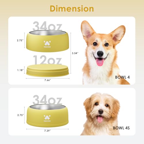 PAWGETHER® Stainless Steel Dog Bowls, Dog Food and Water Bowl Non-Slip Easy to Clean Dishwasher Safe for Puppy Small Medium Dogs Cats Yellow 34oz - color: Yellow (34oz)