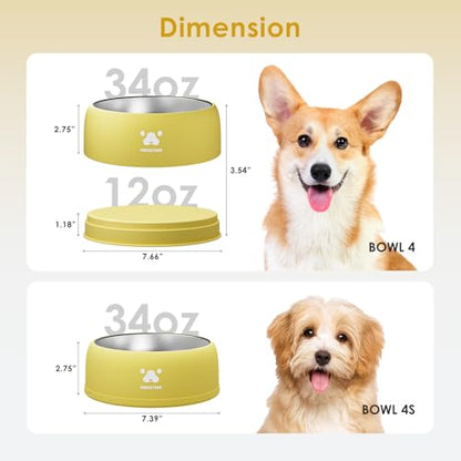 PAWGETHER® Stainless Steel Dog Bowls, Dog Food and Water Bowl Non-Slip Easy to Clean Dishwasher Safe for Puppy Small Medium Dogs Cats Yellow 34oz - color: Yellow (34oz)