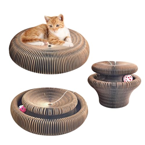 Magic Organ Cat Scratching Board & Interactive Toy Set - Durable Cardboard Scratcher with Scratching Ball for Indoor Cats - Mental & Physical Exercise for Kittens & Adult Cats - size: F-type