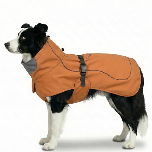 Softshell Dog Winter Vest, Fleece Lined Water-Repellent Jacket with Fur-Safe Buckle (No Hook & Loop) for Hiking, Adjustable Reflective Winter Coat for Active Dogs (Aurantium, Large) - color: Aurantium, size: Large