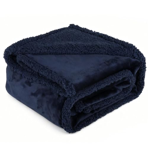 Waterproof Dog Blanket for Medium Dogs - Reversible Washable Pet Blanket, Soft Sherpa Fleece Furniture Protector, Cat Throw Bed Couch, Navy, 30"x40" - color: Navy, size: 30x40 Inch