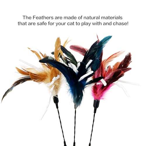 TTcat 3 PCS 22.8” Extra Long Cat Wand Toys Natural Feather Teaser Stick Toys,Interactive Toys for Indoor Cat and Kitten.