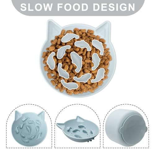 Silicone Cat Slow Feeder, Elevated Slow Feeder Bowl Tilt Design, Suitable for Dry and Wet Food, Adjustable Angle, Cat Food Puzzle with Suction Cup(Gray) - color: Gray