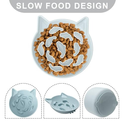 Silicone Cat Slow Feeder, Elevated Slow Feeder Bowl Tilt Design, Suitable for Dry and Wet Food, Adjustable Angle, Cat Food Puzzle with Suction Cup(Gray) - color: Gray