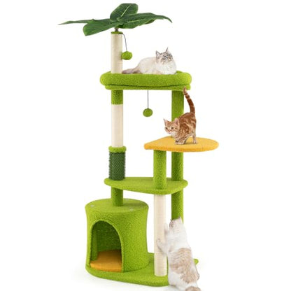 PETSITE Palm Cute Cat Tree, 48 Inches Tall with Sisal Scratching Posts, Condo, Dangling Ball, and Self Groomer, Ideal for Indoor Small & Medium Cats (19 x 16 x 48 inches) - size: 19 x 16 x 48 inches