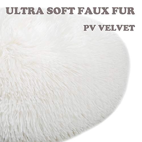 otoez Kitten Puppy Bed Extra Small XS Round Dog Cat Beds Anti Anxiety Plush Pet Calming Donut Bed with Non-Slip Waterproof Bottom, Washable (15.7", White) - color: White, size: 15.7"
