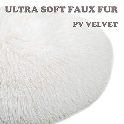 otoez Kitten Puppy Bed Extra Small XS Round Dog Cat Beds Anti Anxiety Plush Pet Calming Donut Bed with Non-Slip Waterproof Bottom, Washable (15.7", White) - color: White, size: 15.7"