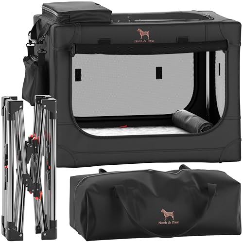 Noah & Paw Collapsible Dog Crate 26 Inch, Small Dog Crate for Small Medium Breeds, Travel Kennel for Car, Including Pet Mat for Pet Cage, 2 Storage Pockets, Handbag, 10mm Locking Zipper 26 * 17 * 17 - color: Black, size: M