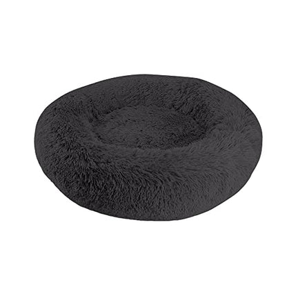 Arlee Donut Round Pet Dog Bed - Memory Foam - Calming Reduce Anxiety - Shaggy Vegan Fur - Assembled USA, Black - color: Black, size: Medium