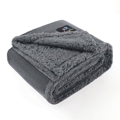 Luciphia Waterproof Bed Blanket Washable,Soft Sherpa Fleece Puppy Reversible Throw Blankets for Small Dog Cat,Furniture Cover Protector Couch Bed from Liquid Pee and Pet Fur, Light Grey, 40" x 28" - color: Light Grey, size: S (40" x28")