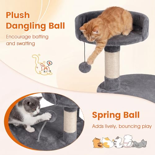 PETSITE 36-inch Multi-Level Cat Tree, with Sisal Scratching Posts, Comfy Top Perch, Cozy Condo, Playful Sisal Rope and Spring Ball, and Dangling Ball, Ideal for Indoor Cats and Kittens (Grey) - color: Grey