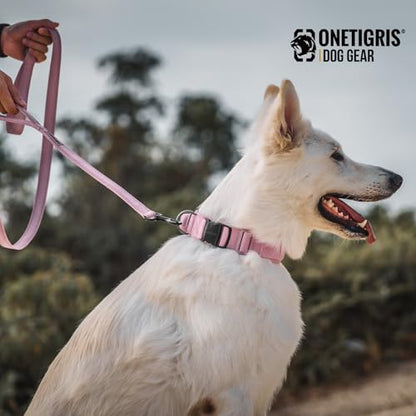 OneTigris Tough Dog Collars, Tactical Dog Collar with Handle, Milltary Adjustable Dog Collar with Heavy Duty Metal Buckle for Training (Large,Pink) - color: Pink, size: L