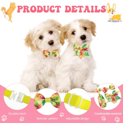 Reginary 100 Pieces Dog Bow Tie Collar Set Include 40 Dog Neckties, and 30 Puppy Bowties, 30 Collar Flowers, Adjustable Pet Ties Grooming for Small Medium Cats Pets Supply(Tie-dye) - style: Tie-Dye