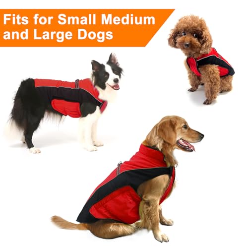 Warm Dog Winter Coat, Gimilife Dog Sweater Cold Weather Coats Waterproof Dogs Apparel Clothes Pet Jacket Padded Vest Outfit for Small Medium Large Dogs - color: Red, size: L ( 23-48 LB | 17.71"Neck Girth )