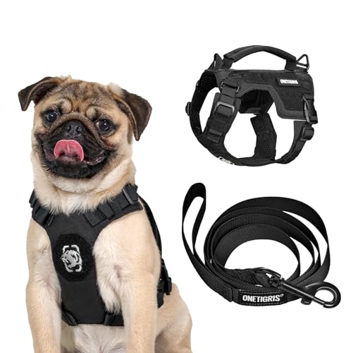 Onetigris MINI Trooper Small Dog Harness and Leash Set, No Pull Dog Fully Adjustable Harness for Puppy Dog and Cats, Dog Vest for XXXS XXS XS Pets(Black, XS) - color: Black, size: XS