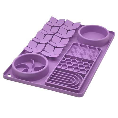 Slow Feeder Bowl, Silicone Lick Mat with Suction Cups for Dog Cat, Snuffle Mat for Pet Smell Training, Puzzle Toys for Bored Puppy, Interactive Sniff Mat for Slow Eating and Keep Busy, Purple - color: Purple