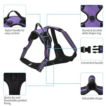 Purple No-Pull Dog Harness with 2 Leash Clips，Soft Padded Vest for Small Dog, Adjustable Reflective Dog Vest Easy to Put on and Take Off,(Neck: 13"~17", Chest: 17"~21",Purple Small) - color: Purple, size: Small