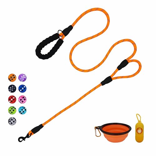Dog Leash Heavy Duty 6ft, Double Handle Dog Leash with Padded Handle for Traffic Control, Reflective Rope Leashes for Large and Medium Dogs Night Control Safety Training (Orange) - color: Orange (25 to 120 lbs)