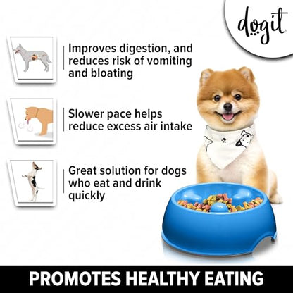 Dogit Go Slow Anti-Gulping Dog Bowl, Blue, X-Small - color: Blue, size: Extra Small
