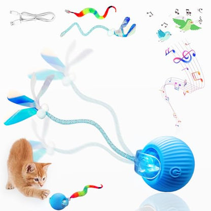 New Upgraded Cat Ball Toy - Speedy Tail 2.0 Cat Toy, Interactive Cat Toy Ball, Stimulating Toys and Juguetes para Gatos, Cat Toys for Bored Indoor（Sound Switchable） (Blue) - color: A-Blue