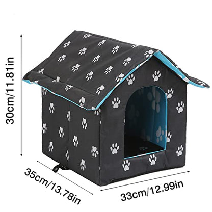 VARMTOR Outdoor Cat House, Cat Houses for Outdoor Cats, Weatherproof Warm and Insulated Cat House with Transparent Curtain Pet House, Stray Cats Shelter (Black,Small-Houses) - style: Black