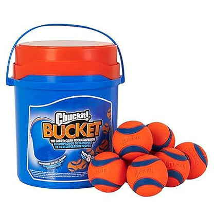 Chuckit! Ultra Ball Dog Toy with Chuckit! Cleaning Bucket, Bouncy Fetch Pet Toys For Dogs 20-60 lbs, Interactive Dog Toys, Durable Rubber, Size Medium, 2.5-inch Diameter, 8-Pack of Balls - size: Medium, style: Medium (8 Pack Bucket)