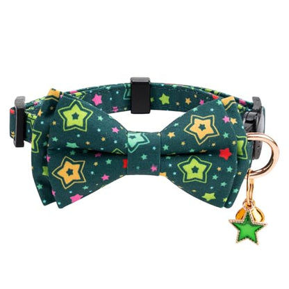 2 Pack Cotton Cat Collar with Bow Tie and Bell for Girl Boy Cats,Cute Pink Flamingo and Blue Whale Pattern Spring Summer Breakaway Cat Collar for Male Female Cats (Star&Moon) - color: Star&Moon
