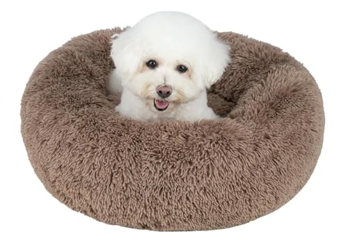 Best Pet Supplies Round Calming Dog Bed for Small, Medium & Large Dogs, Plush Donut Cuddler Pet Bed w/Raised Rim for Head, Neck Support, Anti-Slip Bottom Washable Bed - Caramel, 27 x 27 x 7.5 - color: Caramel, size: 27" x 27" x 7.5"