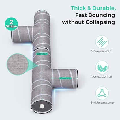PETOCAT Cat Tunnel 4 Way with Teaser Wand & 2 Plush Ball, 5 Shapes Available, 54/80.7" L, H-Shaped Collapsible Pet Play Tube Maze for Kitten Puppy Bunny Ferret Rabbit, Indoor/Outdoor Peekaboo Cave - color: Cat Tunnel