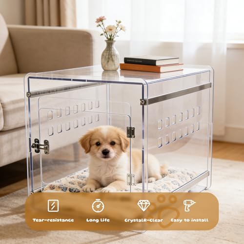 Dog Crate Furniture, Clear Indoor Dog Kennel for Small to Medium Dog, Durable Crack-Resistant PC Polycarbonate Pet Kennel, Lockable & Ventilated, Modern Dog Crate End Table,21.6"Lx15.7"Wx17.7"H - size: 21.6"L x15.7"W x17.7"H