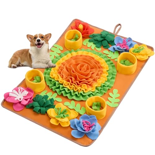 Avont Snuffle Mat for Dogs, Sniff Activity Interactive Sniffing Feeding Puzzle Slow Feeder for Puppies Cats Pets, Stress Relief Foraging Skills Brain Stimulation Enrichment -Floral