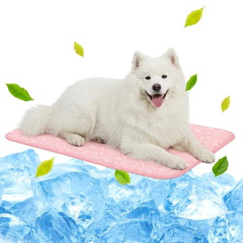 NWK Pack of 4 Pet Cooling Mat for Large Dogs -Q-Max>0.345 Ice Silk Cooling Mat for Dogs & Cats Portable & Washable Pet Cooling Blanket for Summer (4pcs, Pink Cat, 39'' X 27'' X 0.3'') - color: Pink Cat, size: Large (39'' X 27'' X 0.3'')