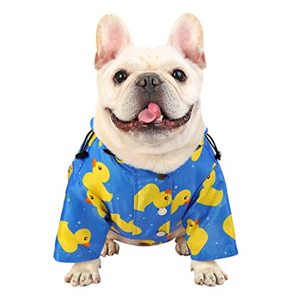 HDE Dog Raincoat Poncho Double Layer Zip Rain Jacket with Removable Hood, Leash Hole for Small to 3XL Dogs and Puppies Ducks Blue - L - color: Ducks Blue, size: Large