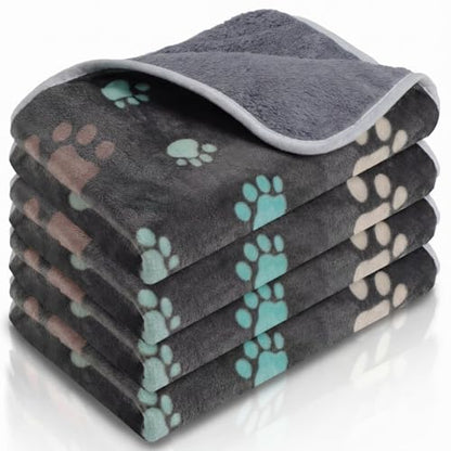 Panelee 4pcs Washable Pads Waterproof Dog Blanket Cat Bed Sofa Protector Soft Blanket Plush Reversible Throw Blanket Paw Pattern Warm for Small Dogs (Black) - color: Black