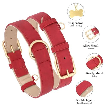 Didog Soft Padded PU Leather Dog Collar, Adjustable Dog Collars for Small Dogs with Durable Metal Buckle and D Ring, Red,S - color: Red, size: S: Fit Neck 10-13"(8-14lbs)