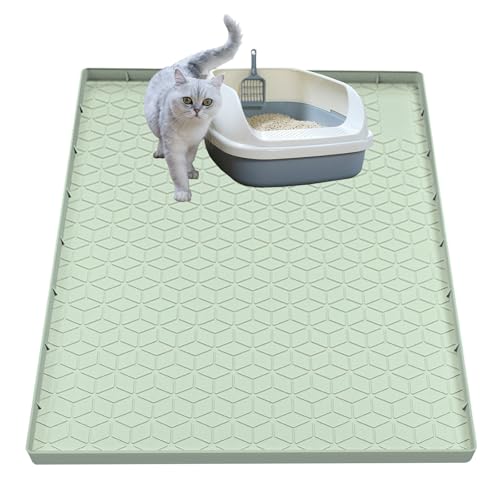 Cat Litter Mat, Silicone Large Cat Mat for Litter Box - 34x22 in, Waterproof & Non-Slip, Durable & Easy Clean, Green - color: Green, size: 34"L x 22"W