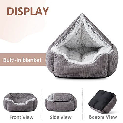 MIXJOY Dog Beds for Large Medium Small Dogs, Rectangle Cave Hooded Blanket Puppy Bed, Luxury Orthopedic Cat Beds for Indoor Cats, Warmth and Machine Washable (30 inches, Grey) - size: 30.0"L x 24.0"W x 9.0"Th