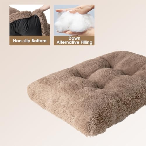 EHEYCIGA Fluffy Dog Crate Bed for Small Dogs, Plush Faux Fur Crate Pad, Calming Anti Anxiety Small Dog Bed, Washable Soft Warm Mat with Non-Slip Bottom, Camel - color: Camel, size: 23.6 x 17.5