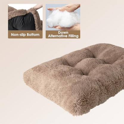 EHEYCIGA Fluffy Dog Crate Bed for Small Dogs, Plush Faux Fur Crate Pad, Calming Anti Anxiety Small Dog Bed, Washable Soft Warm Mat with Non-Slip Bottom, Camel - color: Camel, size: 23.6 x 17.5
