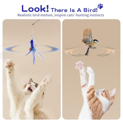 Pawaboo Feather Teaser Cat Toy, Interactive Feather Wand Cats Toy Flying Feathers Cat Catcher with Extra Long 34.5" Wand and Small Bell, Exerciser Playing Toys for Kitten or Cats, Blue - color: Blue