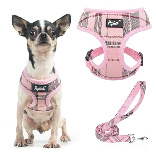 PUPTECK Soft Mesh Dog Harness and Leash Set Pet Puppy Cat Comfort Padded Vest No Pull Harnesses, Light Pink, XS - color: Light pink, size: XS (NECK: 10", CHEST: 10"-14")