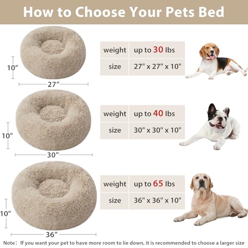 WNPETHOME Calming Dog Bed Cat Bed Donut, Faux Fur Pet Bed Self-Warming Donut Cuddler, Comfortable Round Plush Dog Beds (30 x 30 x 10 Inch, Brown) - color: Brown, size: 30"L x 30"W x 10"Th